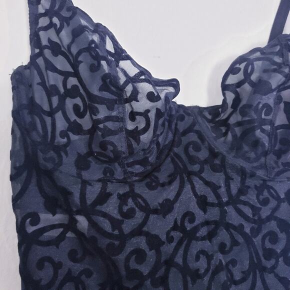 Rare Vintage 90s Victoria's Secret Gold Label Black Floral Velvet Bodysuit Set - Picture 13 of 16